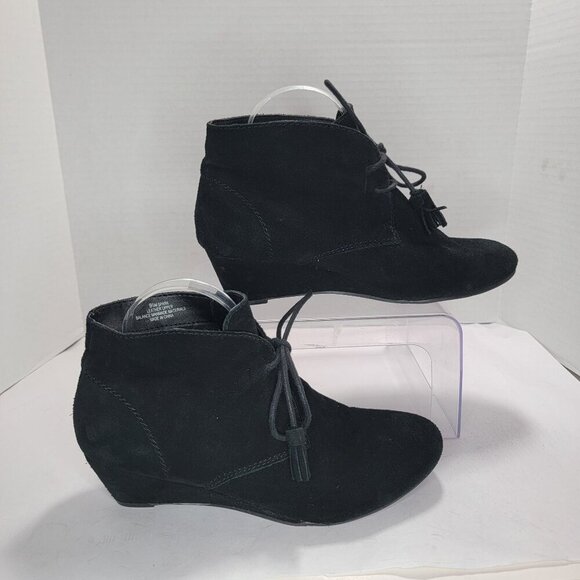 Crown Vintage Boots Womens‎ 9.5 M Spark Black Leather Wedge Ankle Bootie Casual - Picture 1 of 12